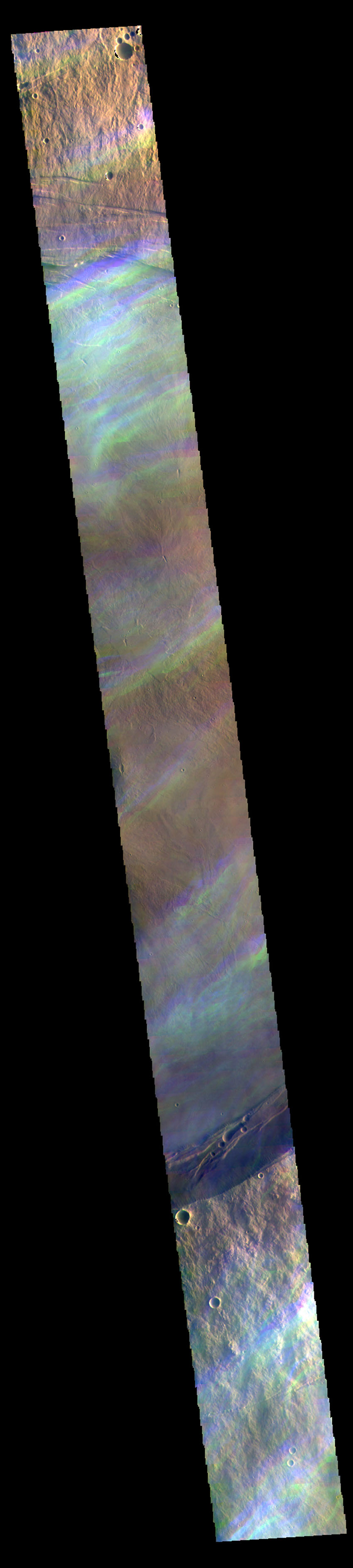 This is an image of ice-rich clouds in false color, taken by the Odyssey satellite orbiting Mars.