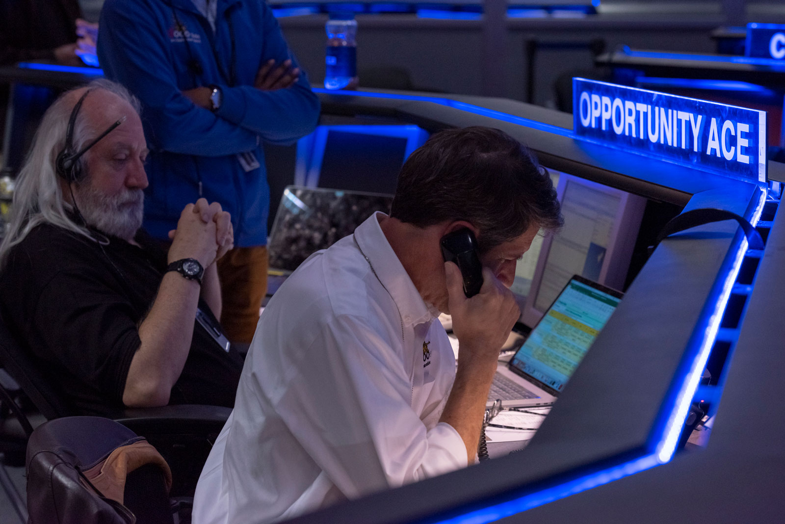 John Callas, project manager for NASA’s Mars Exploration Rovers mission, makes the call ending the last formal session via NASA’s Deep Space Network (DSN) for the Opportunity rover at Mars on Feb. 12, 2019. 