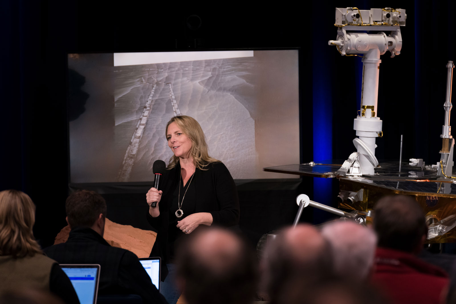 At an event celebrating the end of NASA’s Mars Exploration Rovers (MER) mission on Feb. 13, 2019, engineer Jennifer Trosper shared how working on the rovers Spirit and Opportunity taught her lessons for NASA’s next rover mission, Mars 2020.