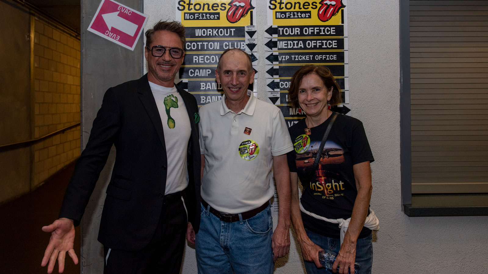 Actor Robert Downey Jr. posed with members of NASA's Mars InSight lander team before the Rolling Stones took the stage at the Rose Bowl on Aug. 22, 2019.
