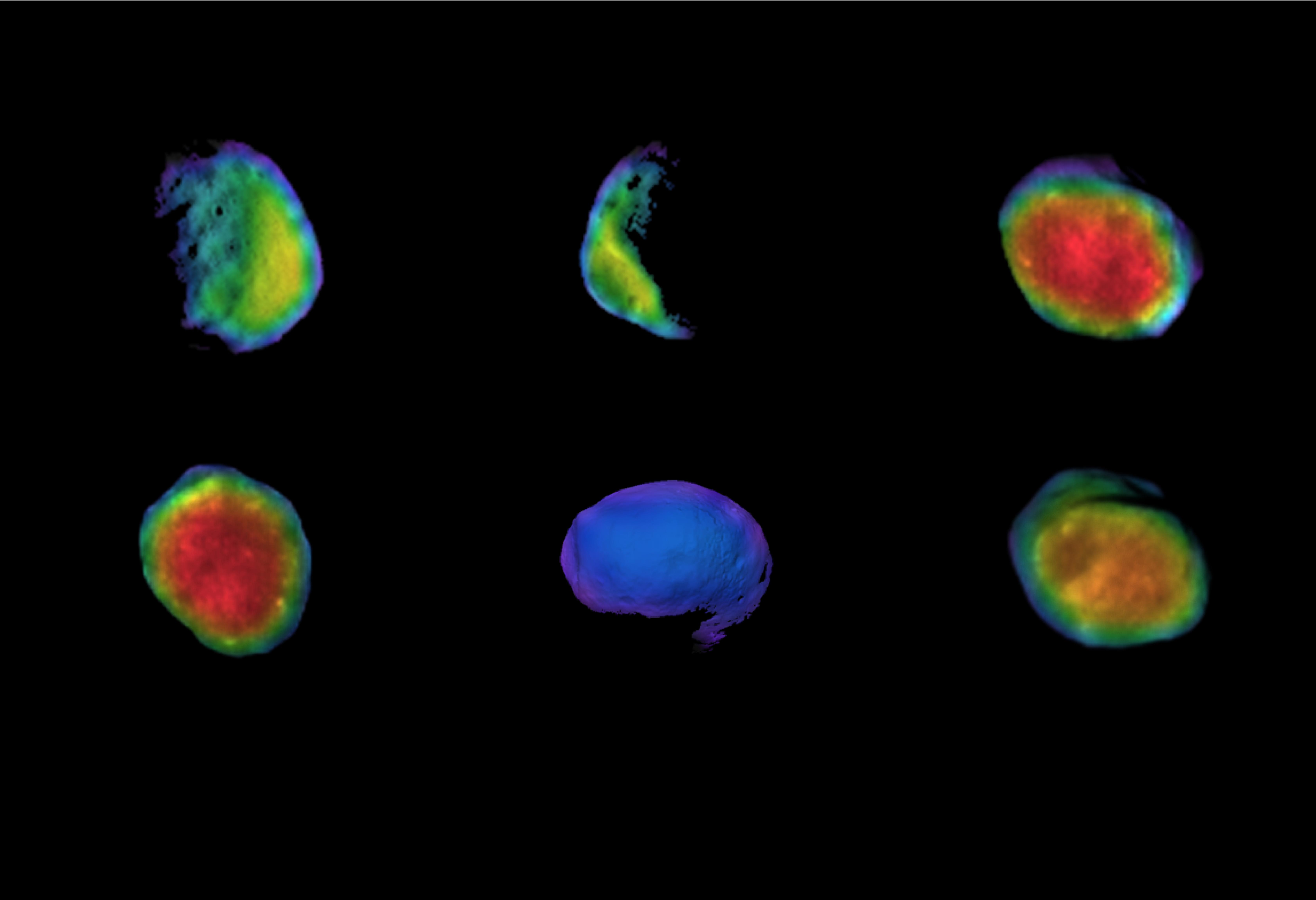 Six views of Martian moon Phobos