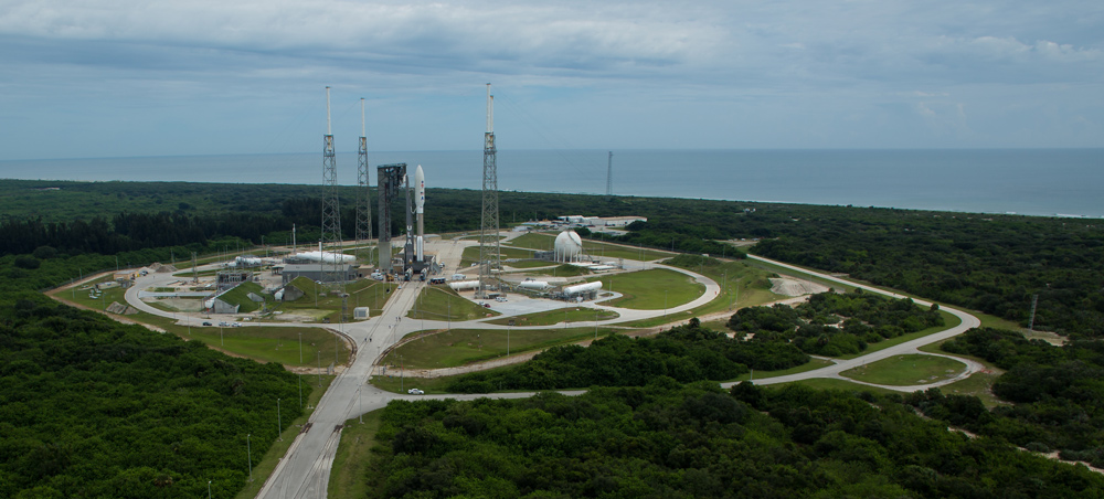 A United Launch Alliance Atlas V rocket with NASA’s Mars 2020 onboard on the launch pad