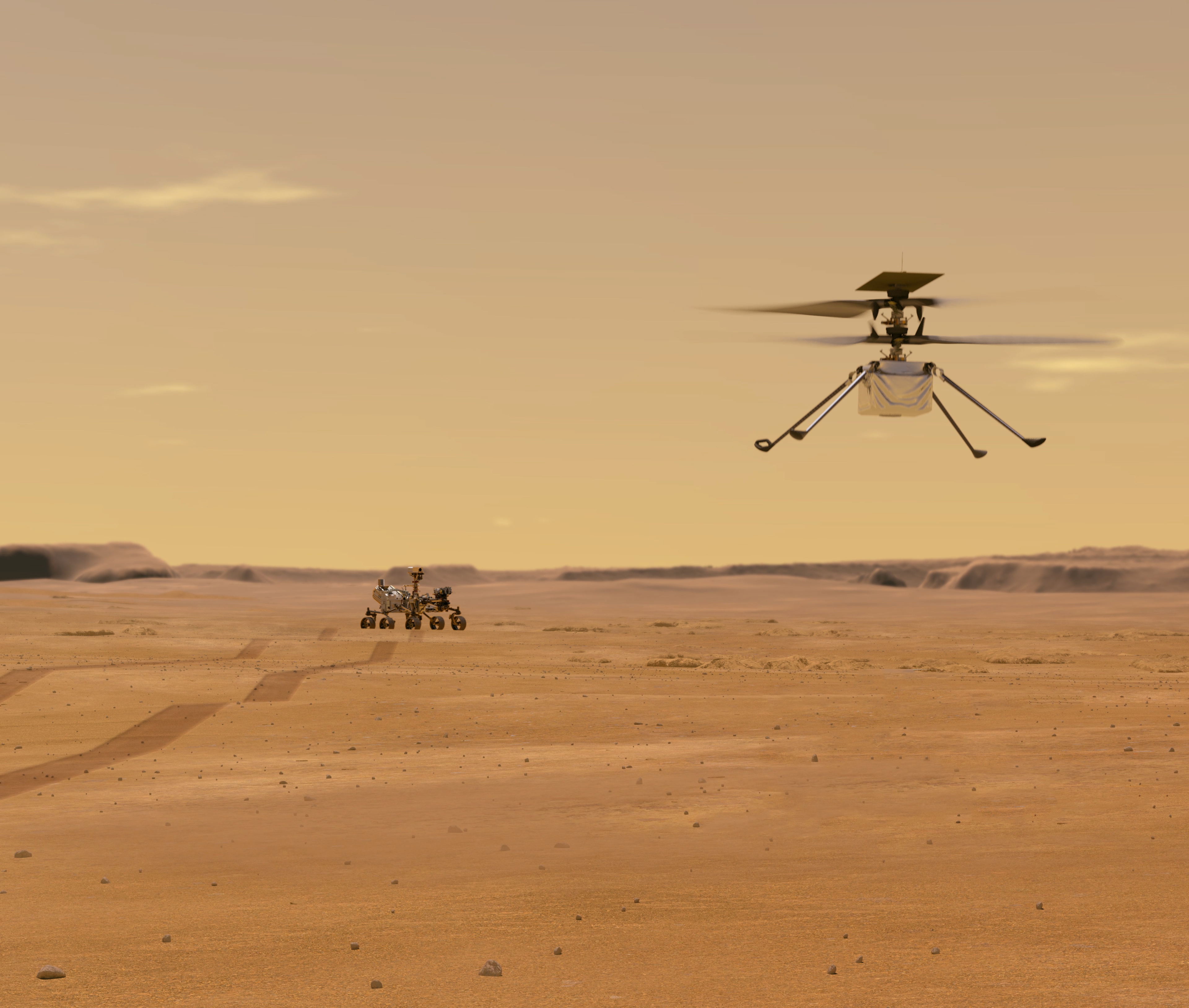 Helicopter Above Perseverance On Mars NASA Mars Exploration