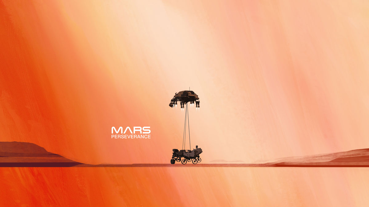 rover landing on Mars with orange background