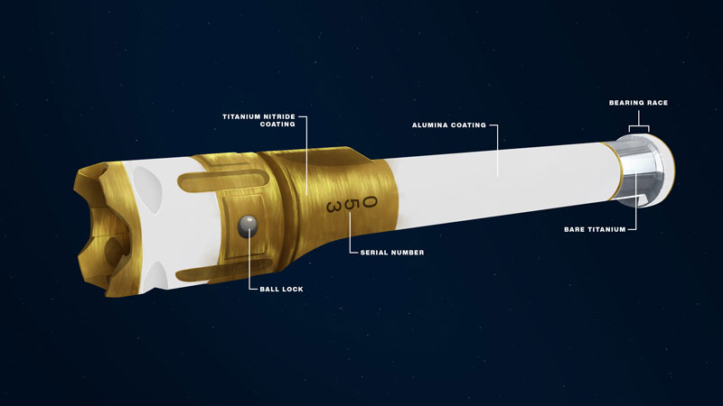 This illustration depicts the exterior of a sample tube being carried aboard the Mars 2020 Perseverance rover.