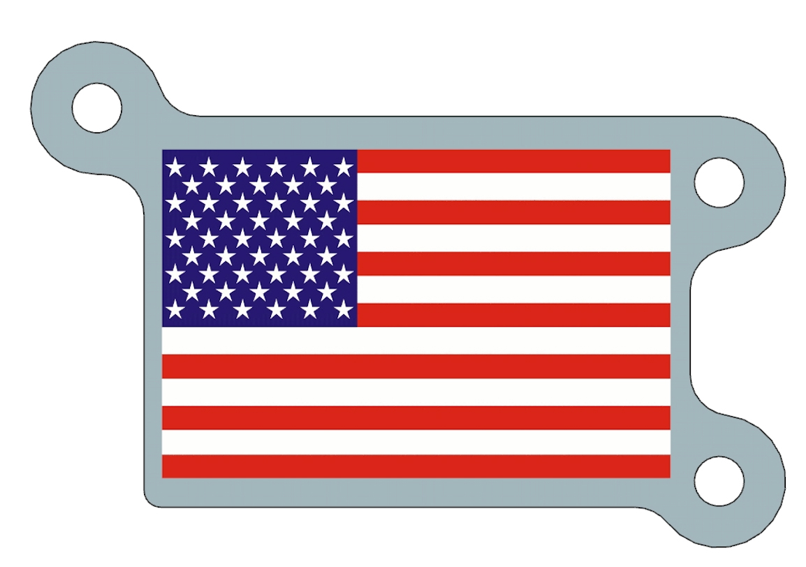 An illustration of the aluminum plate with the United States flag that is mounted on the Perseverance rover