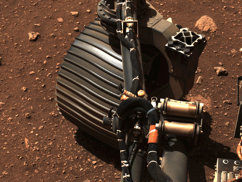 NASA’s Perseverance rover wiggles one of its wheels in this set of images obtained by the rover’s left Navigation Camera on March 4, 2021.