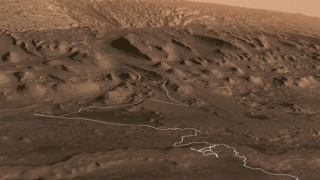 animation shows a proposed route up Mount Sharp that the rover could follow in the future