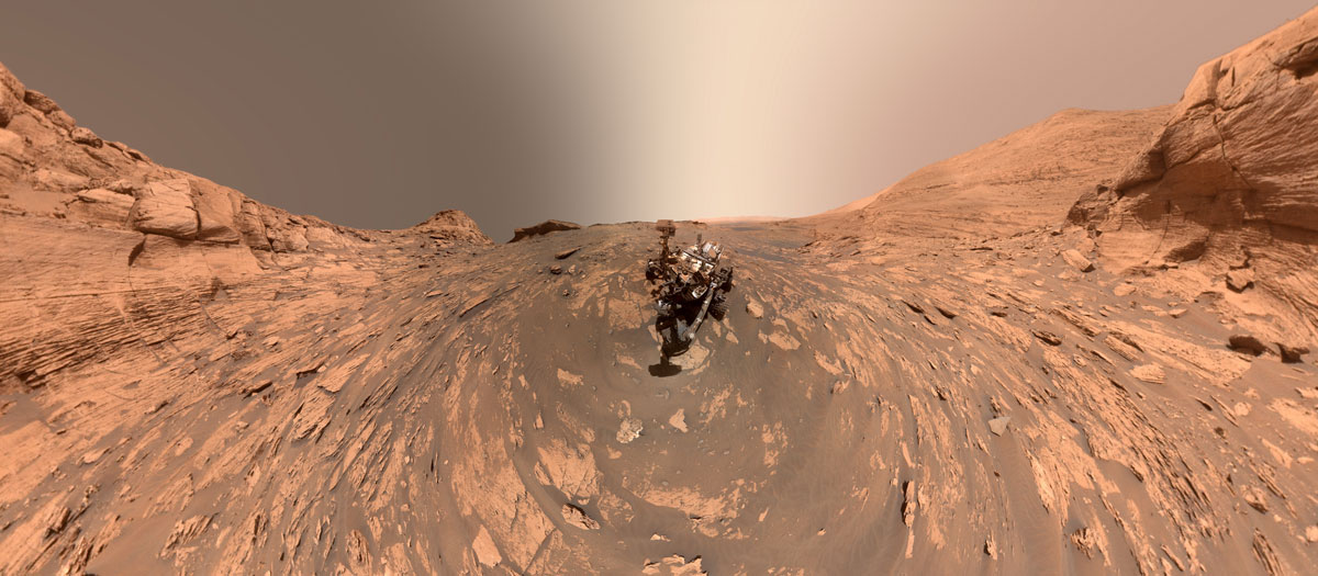 NASA’s Curiosity Mars rover took this 360-degree selfie using the Mars Hand Lens Imager, or MAHLI, at the end of its robotic arm. The selfie comprises 81 individual images taken on Nov. 20, 2021 – the 3,303rd Martian day, or sol, of the mission.