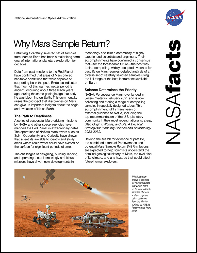 Mars Sample Return Fact Sheet – NASA Mars Exploration