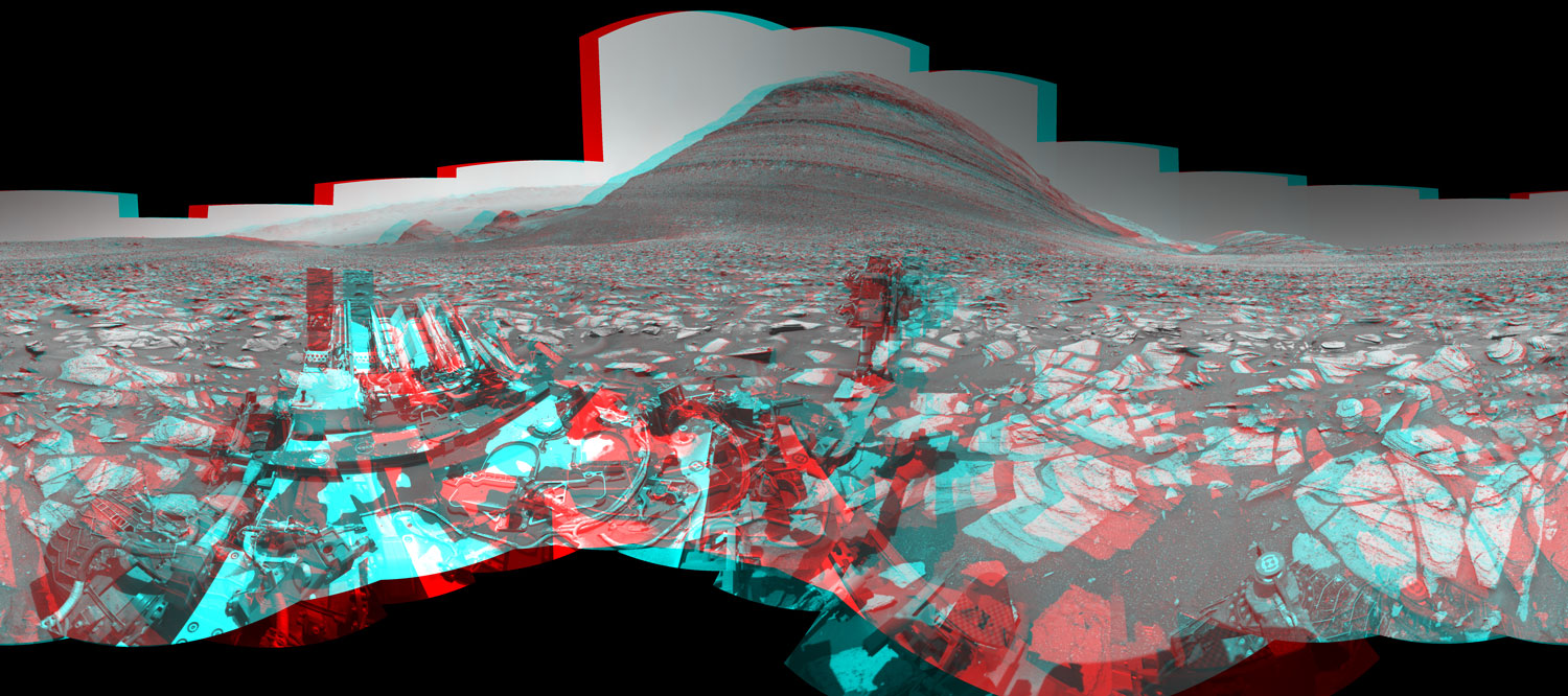 Curiosity at 'Sequoia' in 3D: This anaglyph version of Curiosity’s panorama taken at “Sequoia” can be viewed in 3D using red-blue glasses.