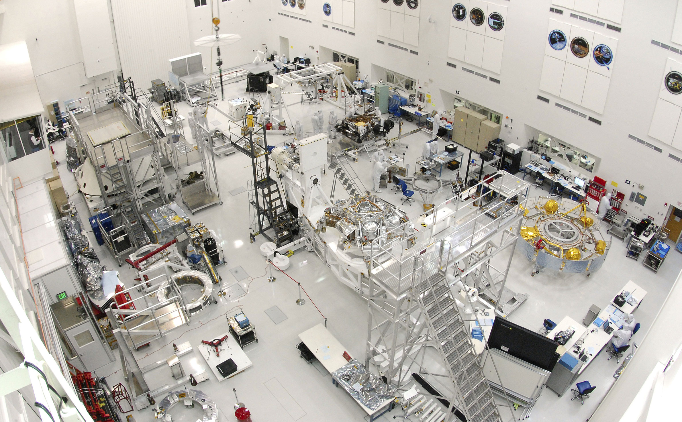 This wide-angle view shows the High Bay 1 cleanroom inside the Spacecraft Assembly Facility at NASA's Jet Propulsion Laboratory, Pasadena, Calif.