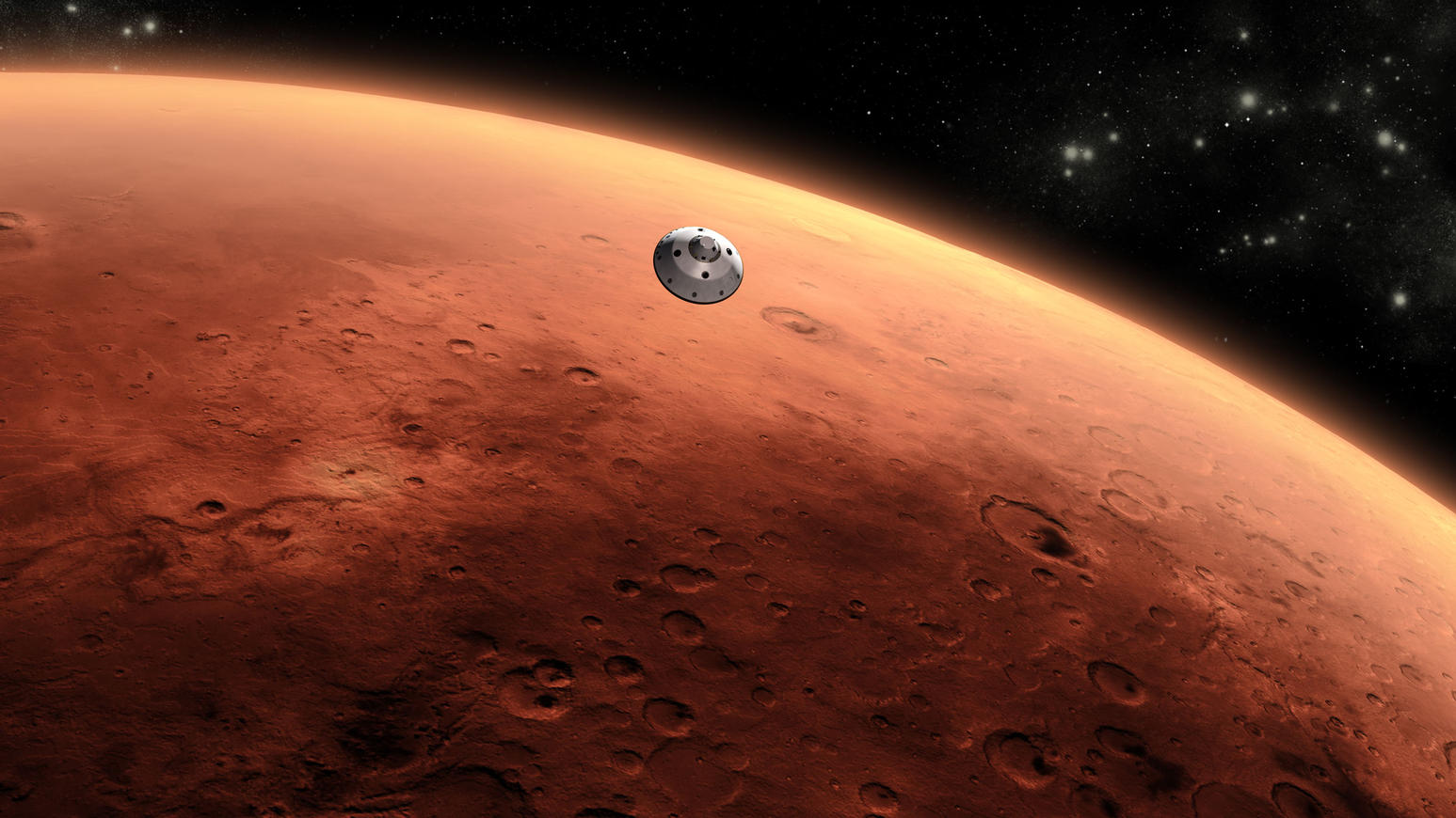 This is an artist's concept of NASA's Mars Science Laboratory spacecraft approaching Mars.