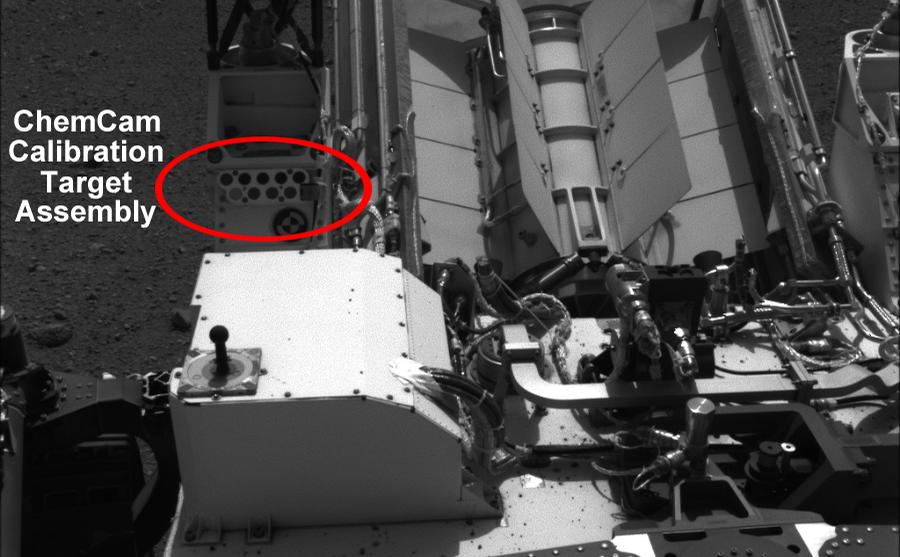 This image shows the calibration target for the Chemistry and Camera (ChemCam) instrument on NASA's Curiosity rover.