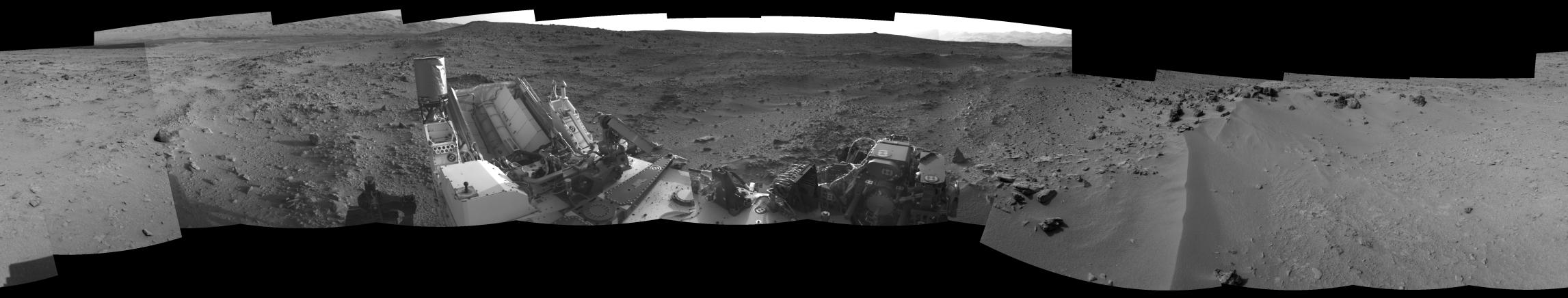 This 360-degree panorama from NASA's Mars rover Curiosity shows the rocky terrain surrounding it as of its 55th Martian day, or sol, of the mission (Oct. 1, 2012).