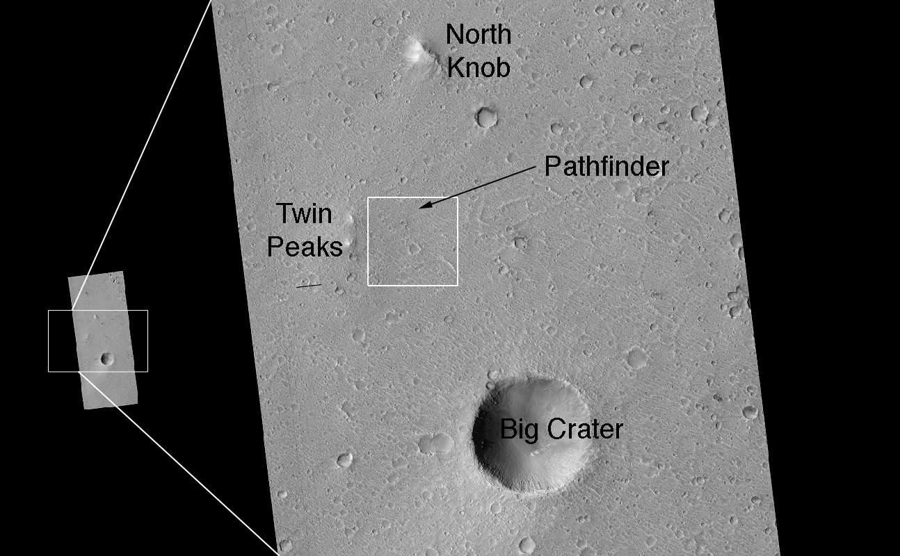This is a close-up image of the area in the vicinity of the Pathfinder landing site