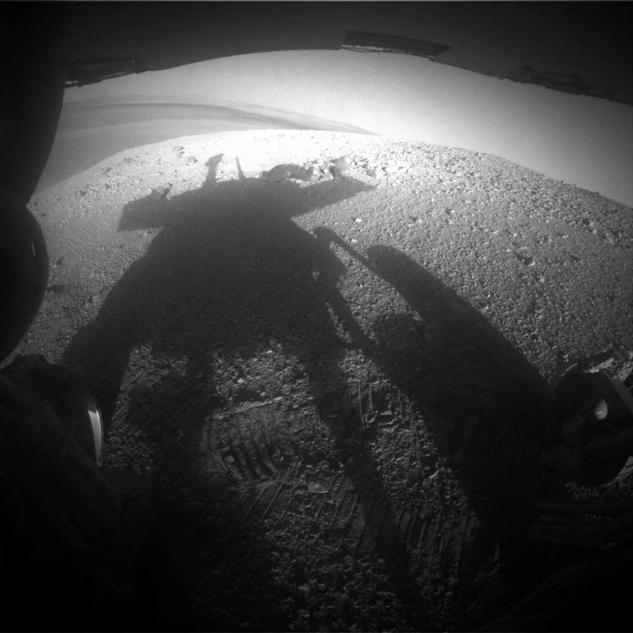 Shadow Portrait of NASA Rover Opportunity on Martian Slope