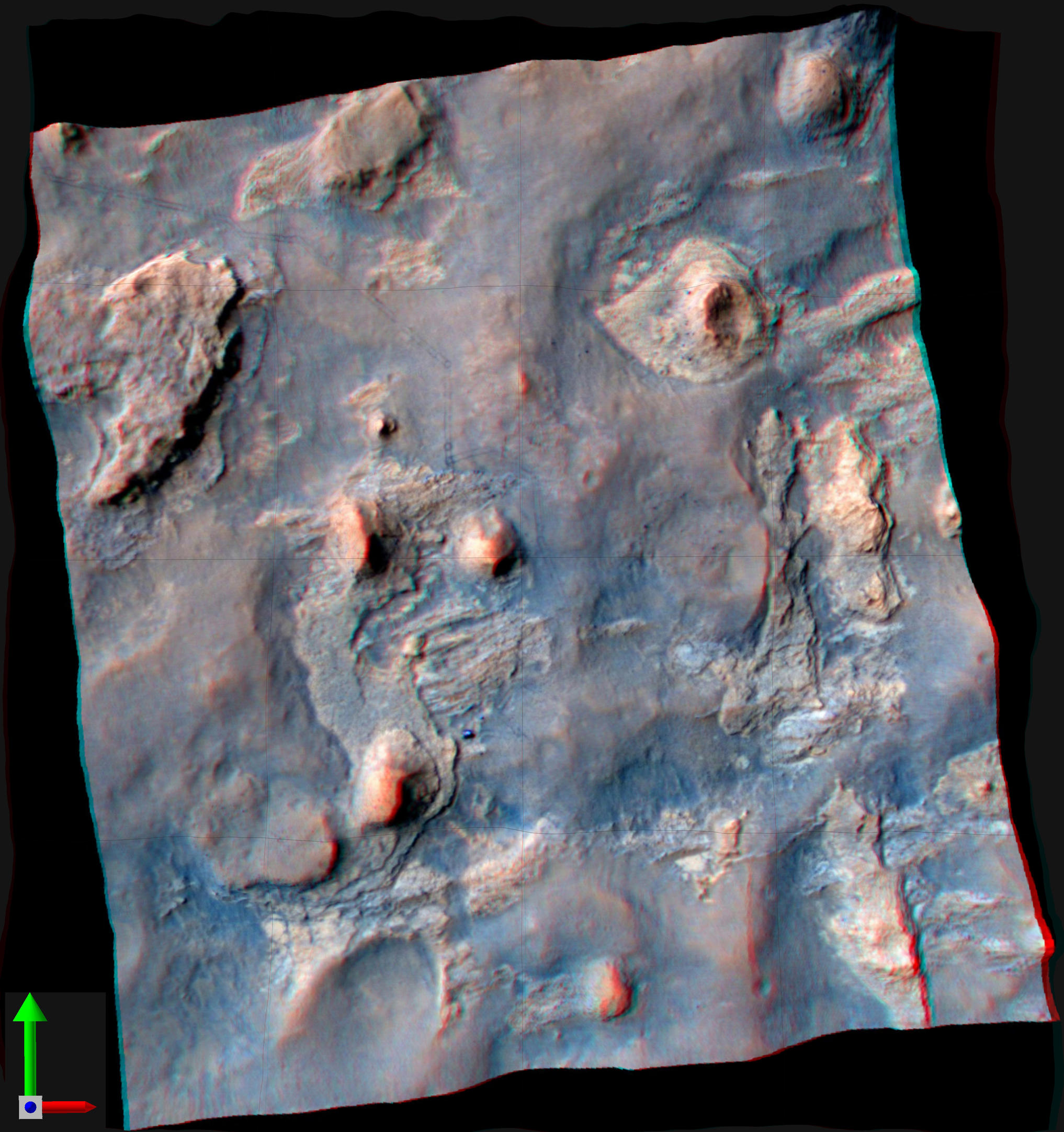 Stereo View of Curiosity and Rover Tracks at 'the Kimberley,' April 2014
