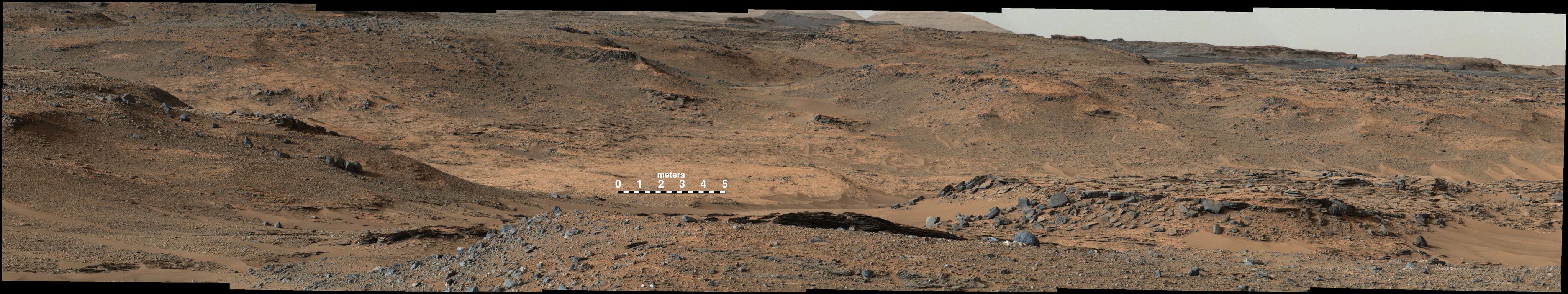 This image from NASA's Mars Curiosity rover shows the "Amargosa Valley," on the slopes leading up to Mount Sharp on Mars.