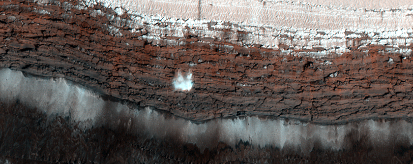 This cliff is the site of the most frequent frost avalanches seen by HiRISE.