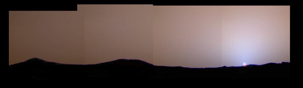 This image of the martian sunset from Sol 24 shows much more color variation than had previously been seen. This image was taken by NASA's Imager for Mars Pathfinder (IMP). Sol 1 began on July 4, 1997.