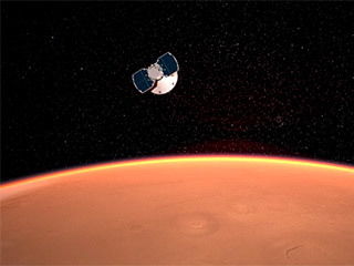 L'astronave InSight si avvicina a Marte nel concetto di questo artista.