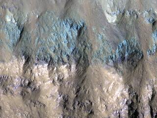 View image for Varied Types of Rock in a Crater in Eos Chasma