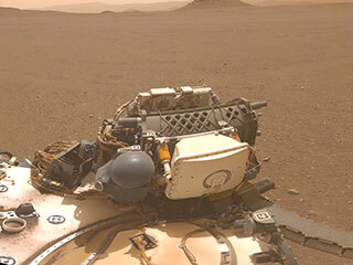 NASA’s Perseverance Mars rover used one of its navigation cameras to take this panorama of a proposed landing site for the Mars Sample Return lander. 