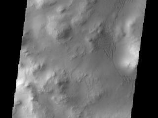 This image from NASAs Mars Odyssey shows part of the floor of Lyot Crater, including a large field of sand dunes on the crater floor.